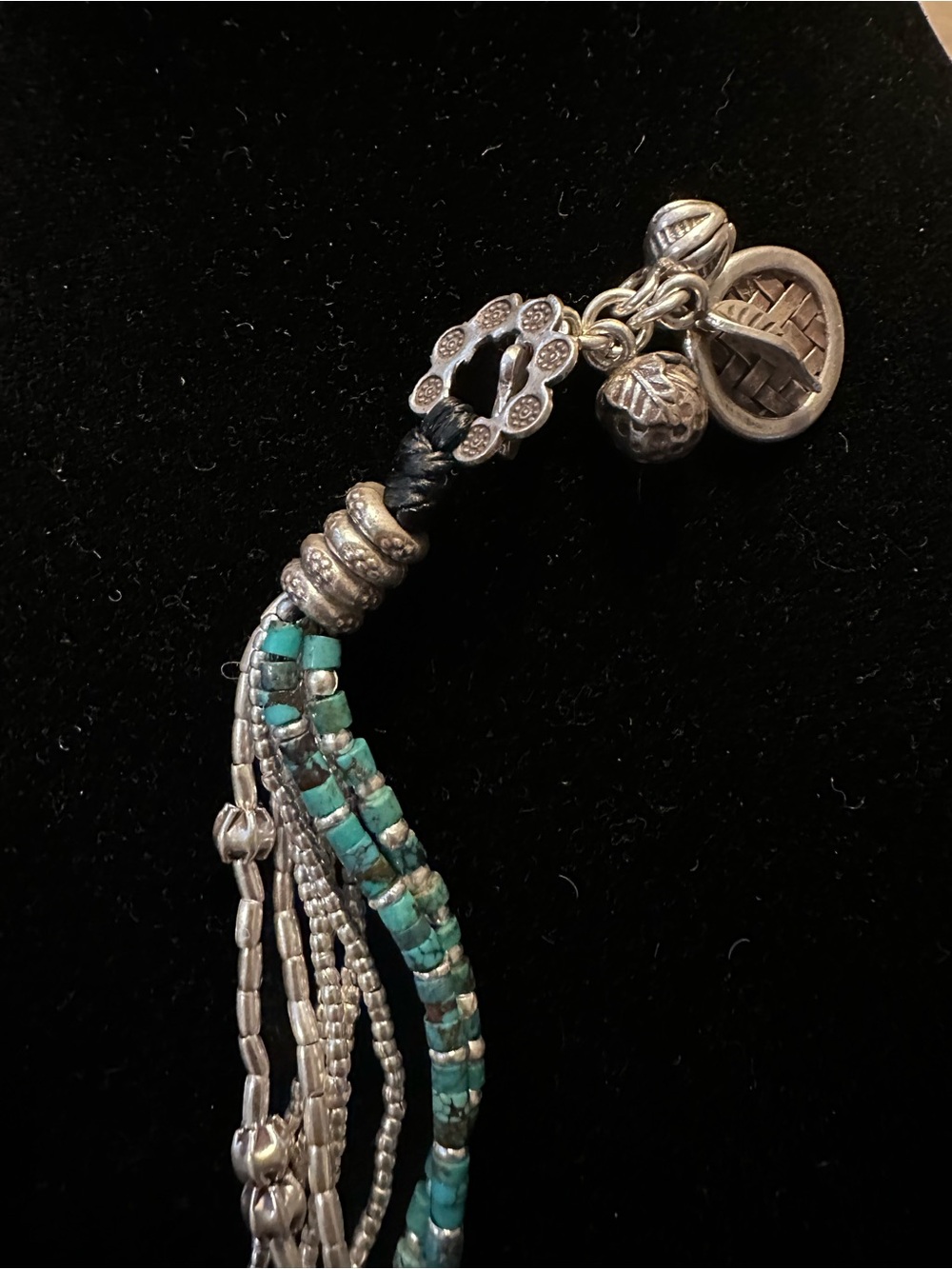 Opulenza Silver and Turquoise Multi-Strand Beaded Bracelet - Picture 5 of 7
